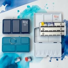Сase pentru vopsele de acuarelă, metalic, Indigo, 12 buc, ROSA GALLERY