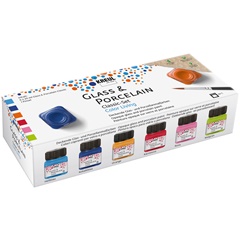 Set de vopsele pentru sticlă și porțelan KREUL 6 x 20 ml + pensulă
