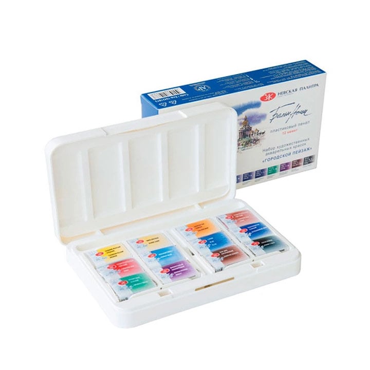 Vopsele acuarelă White Nights Urban Landscape în casetă plastic / 12 Vopsele acuarelă White Nights Urban Landscape în casetă plastic / 12