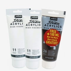 Culori acrilice Pebeo Studio Acrylic - set alb și negru / 3 x 100 ml