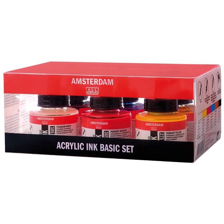 Cerneală acrilică Amsterdam - Set de bază - 6 x 30 ml