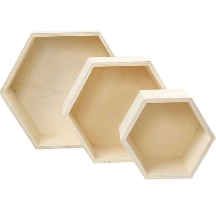 Cutii de depozitare din lemn 3 buc  | formă hexagonală