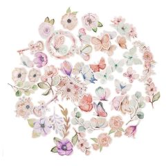 Decupaje din hârtie cu flori și fluturi Boho - set de 50