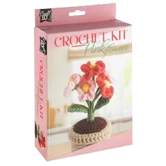 DIY Kit croșetat oală de flori flori roz