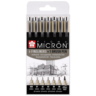 Set pixuri tehnice SAKURA Pigma Micron brush pen - 7 bucăți
