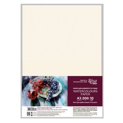 Hârtie pentru acuarele A3 (29,7х42см), 10 coli, granulație fină, 200g/m2, ROSA STUDIO