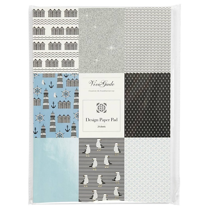 Hârtie pentru scrapbooking A4 Vivi Gade - tonuri de albastru / set 24 de coli