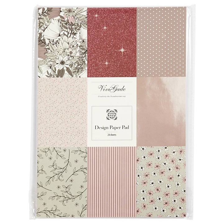 Hârtie pentru scrapbooking A4 Vivi Gade - tonuri roz / set 24 coli