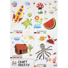 MOXY Set de foi de artizanat A4 - 16 bucăți spumă, pâslă, sclipici și hârtie imprimată