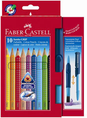 Creioane colorate Jumbo Grip set - 10 buc + Pensula click