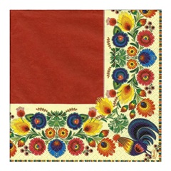 Servetele eco pentru decoupage - Folk Cocks Red & Cream - 1 buc