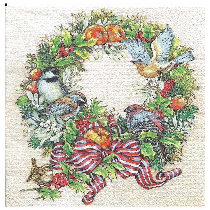 Șervețele pentru decoupage Christmas Wreath with Birds - 1 buc