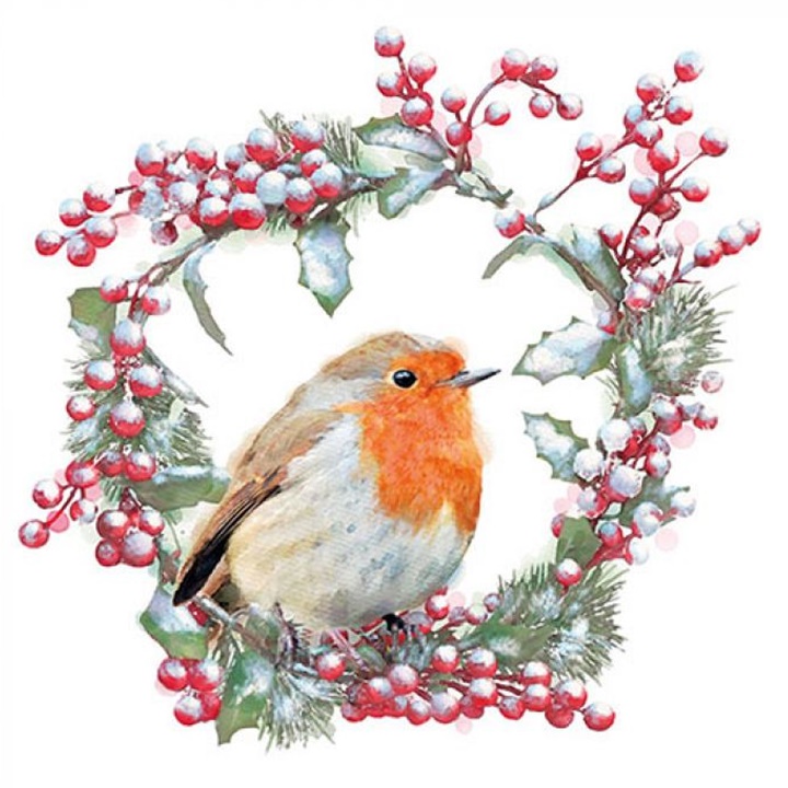 Servetele pentru decoupage Robin in Wreath - 1 buc