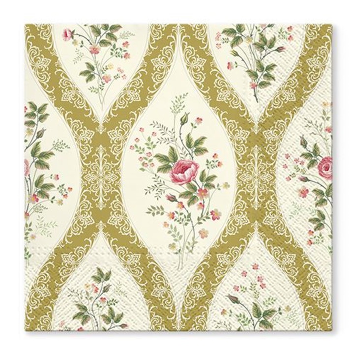 Șervețele pentru decoupage Wallpaper with flowers gold - 1 piesă