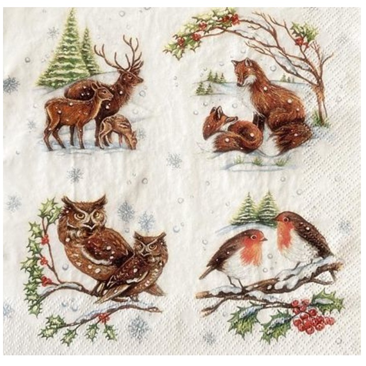 Șervețele pentru DECOUPAGE Winter Animals - 1 buc
