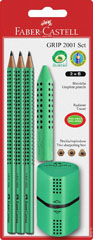 Set 3 creioane Grip + radieră +ascuțitoare verde BL