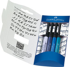 Set 4 Stilouri caligrafie Pitt - nuanțe albastre