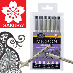 Set-Markeri SAKURA pentru desen tehnic Pigma Micron / 6 piese