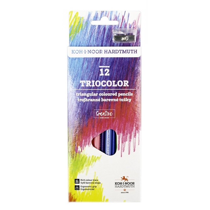 Set creioane colorate triunghiulare cu ascuțitoare Tricolor 12 buc 