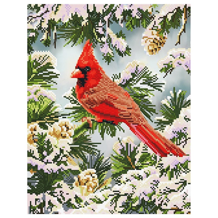 Set cu margele Diamond Painting - Cardinal roșu iarna 35,5 x 45,5