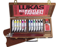 Set culori ulei LUKAS STUDIO 12x20 ml - valiza din lemn cu accesorii