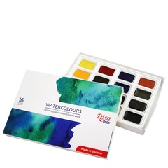 Set de vopsele acuarelă, ROSA STUDIO, 16x2.5ml, tigăi pline, carton