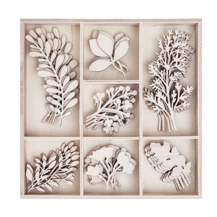 Set decoratiuni din lemn Crengi - 45 buc