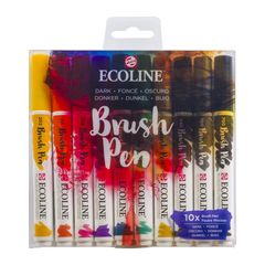 Stilouri pentru acuarelă Ecoline Brush Pen Dark  | Set de 10 bucăți