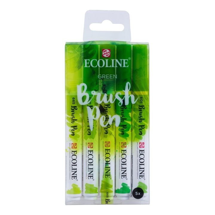 Stilouri pentru acuarelă Ecoline Brush Pen Green  | Set de 5 bucăți
