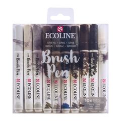 Stilouri pentru acuarelă Ecoline Brush Pen Greys  | Set de 10 bucăți