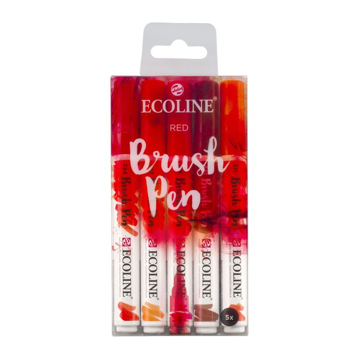 Stilouri pentru acuarelă Ecoline Brush Pen Red  | Set de 5 bucăți