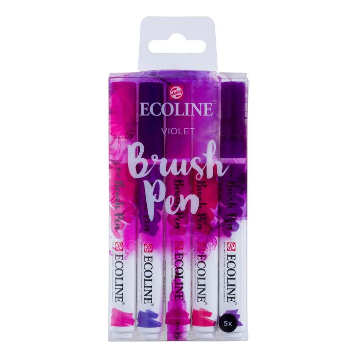 Stilouri pentru acuarelă Ecoline Brush Pen Violet  | Set de 5 bucăți