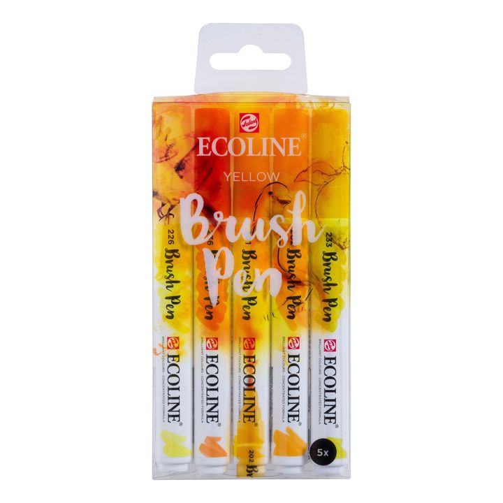 Stilouri pentru acuarelă Ecoline Brush Pen Yellow  | Set de 5 bucăți