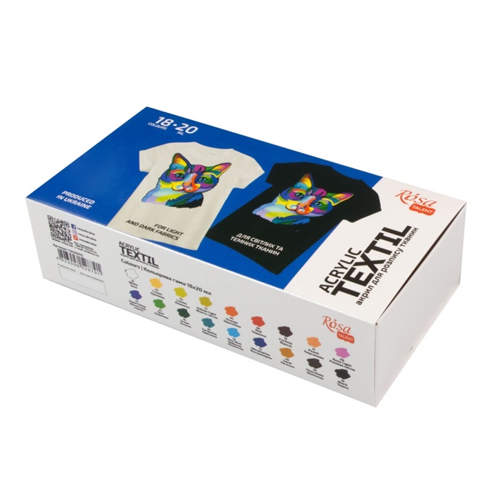 Vopsele acrilice ROSA pentru textile 18x20 ml