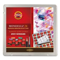 Vopsele de acuarelă Mondeluz în cutie metalică / 24 buc